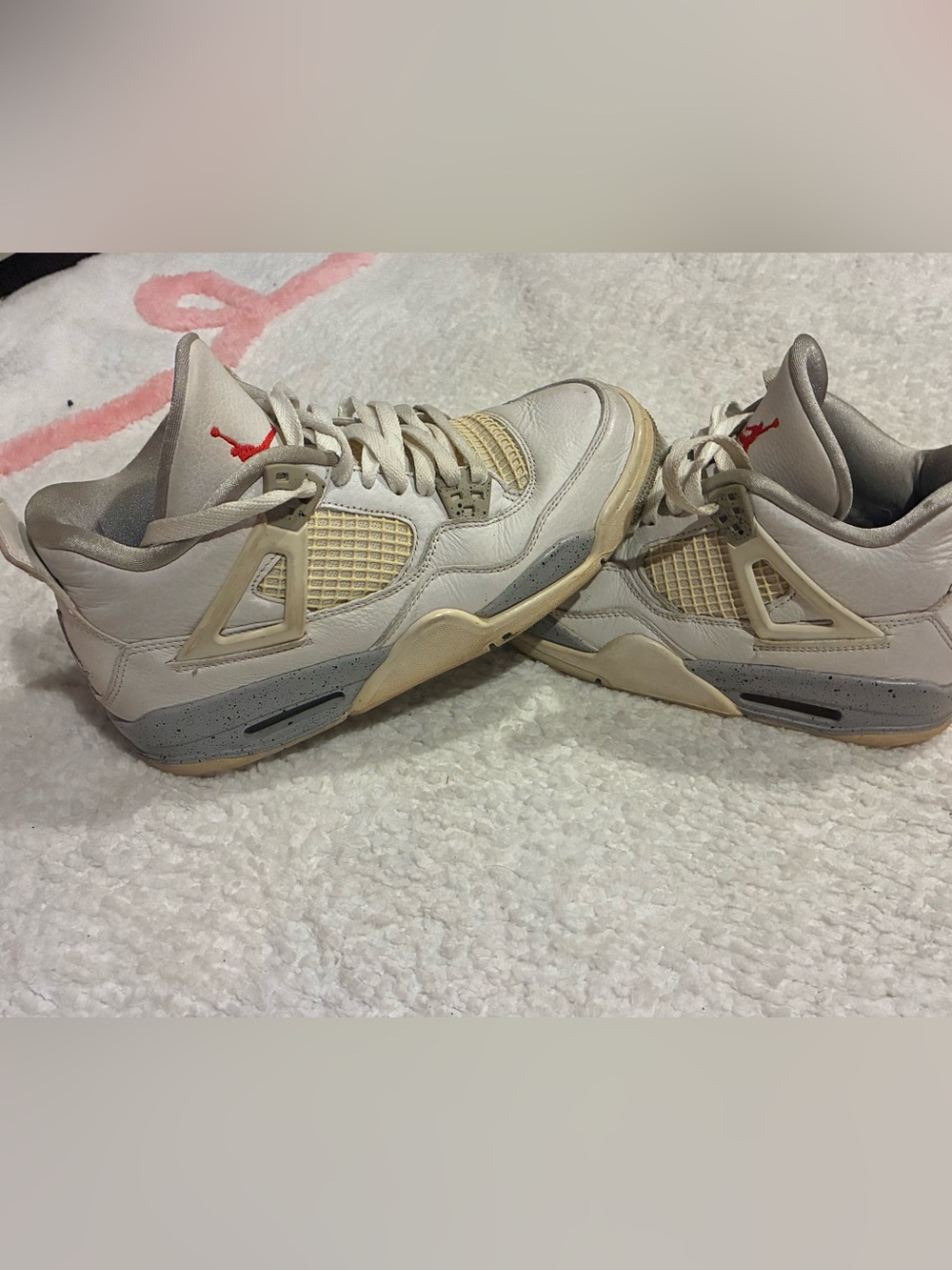 Jordan Women’s Sneakers White, Cream with Red Logo (Oreo Jordan 4’s)